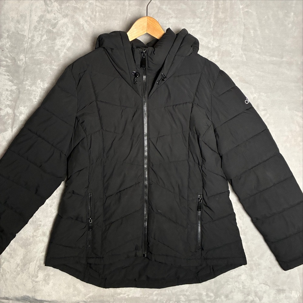 Calvin Klein Womens Black Hooded Puffer Jacket Sorona Aura Insulation XL